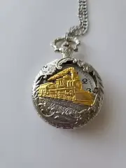 Pocket Watch Steam Train Locomotive Alloy Quartz Movement Chain Necklace Watch