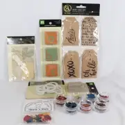 Scrapbook Embellishments variety lot: fabric tags, gift tags, alphabet, brads