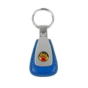 Blue Leather Vintage Style Teardrop Key Chain Fob – Flames Logo