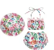 [Afunbaby] Toddler Baby Girl Swimsuit Two-Piece Bathing Suit Mermaid Bikini Top Trunks Shorts Bathing Suit with Sun Hat