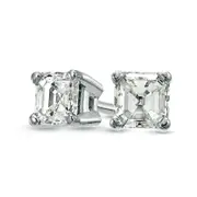 0.63 CT. T.W. Certified Asscher-Cut Diamond Solitaire Stud Earrings in 18K White Gold (I/VS2)