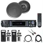 Karaoke Bluetooth Amp/Mixer+(2) 8" Black Ceiling Speakers+(2) Microphones