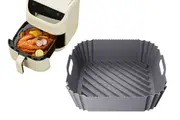 Air Fryer Silicone Baking Tray Foldable Round Air Fryer Basket with Handles Liners-Grey