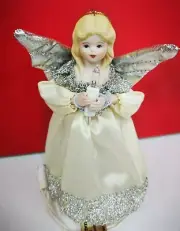 VINTAGE 5.5" 1-Light Pigtail ANGEL TREE TOP Christmas 232BS BLONDE SILVER NEW