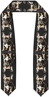 [SKKNT] Long Ears French Bulldog Print Graduation Shawl Stole For Academic Commencements Honor Sash Congratulations Gift
