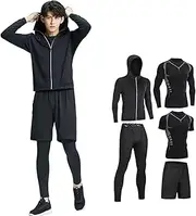 [NAMSAT] Compression Shirt for Men Includes Shirt and Pants with Hood for Men Outdoor Sports Running Fitness 5PCS-A, Large, 5pcs-A, G