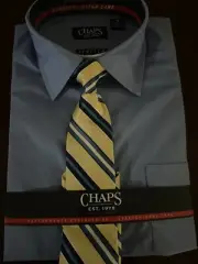 Chaps Youth Boys Long Sleeve Dress Shirt Light Blue With Tie Size 8 Husky NWT