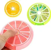 [ 3 Pack ]Pill Organizer Box Weekly Portable Rotating Travel Medicine Holder Storage Case Box Dispenser, Cute Fruit Style (3PC)