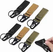 [CNZON] 6 Pieces Tactical Gear Clip Nylon Key Ring Carabiner Belt Webbing with Strap Military Utility Hanger Keychain Hook Compatible with EDC Molle Bags for Outdoor Hiking Activities (Black Brown Green)