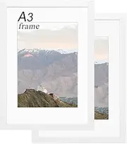 [RUN HELIX] A3 White Picture Frame Set of 2, 29.7x42 cm, Wooden Frame with Plexiglass, Wall Mount, Collage Frame