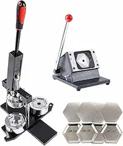 Unique Polygon Badge Maker Machine，66 * 58mm Hexagon Button Maker，DIY Photo Sticker Magnet Press Machine+Paper Cutter+100pcs Materials，for Making of Hexagon Badges and Pins