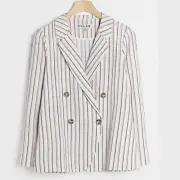 Anthropologie Dolan Anna Double-Breasted Striped Linen Blend Blazer, Size Medium
