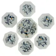 Mother Of Pearl Inlay Coasters Set With Holder Made Of Natural White Marble Gift