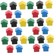 Toddmomy 50pcs Wooden Chess Set Game Houses Chess Board Pieces for Kids Replacement Pieces