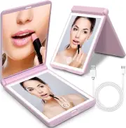 Rechargeable Travel Mirror with Light 1X/3X LED Magnification 2-Sided Folding Pi