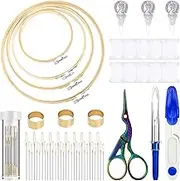 Mudder 53 Pieces Cross Stitch Tool Embroidery Starter Kit Includes Bamboo Circle Cross Stitch Hoop Ring Sewing Scissors Needle Threading Tools Thimbles Floss Bobbins Seam Ripper and Embroidery(Blue)