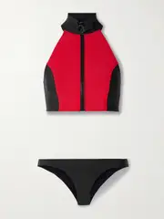 [Lisa Marie Fernandez] Lisa Marie Fernandez - Lisa Marie Two-tone Neoprene Halterneck Bikini - Red - 2 2 Red