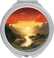 RTSEBVN Travel Makeup Mirror Portable Pocket Mirror Foldable Rising Sun Printing Compact Mirror for Women Gifts