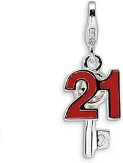 [JewelryWeb] 925 Sterling Silver Solid Polished Fancy Lobster Closure 3 d Enameled 21 and Key With-Lobster Clasp Charm Pendant Necklace 27x10mm