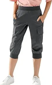 [DOUBLJU] Lightweight Hiking Pants for Women Girls Kids Slightly Elastic Quick Dry Cargo Joggers Athletic Workout Outdoor