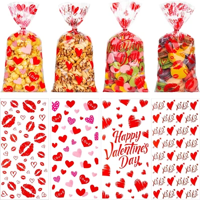 100 Pieces Valentine'S Day Cellophane Treat Bags, Clear Cello Gift Bags with Twi