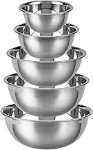 Abizarch Stainless Steel Mixing Bowls Set of 5,Multipurpose Metal Mixing Bowl for Kitchen Baking, Prepping, Cooking and Serving, Salad,Vegetables,Sizes 9.4“ 8.6“ 7.8” 6.3“ 5.5” (Lid not Included)