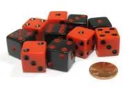 Set of 10 Six Sided Square Opaque 16mm D6 Dice - Inverse Black and Red by Kop...