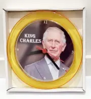 King Charles 7" Gold novelty wall/desk clock Brand New Royals