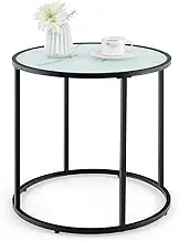 Giantex Glass End Table, 50 cm Round Side Table with Metal Frame & Faux Marble Glass Top, Modern Coffee Accent Table Nightstand for Living Room, Bedroom, Balcony, Small Space, Black & White