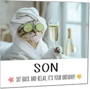 Son Birthday Card - Sit back and Relax Cat Spa - Funny Birthday Cards for Son