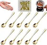QinSuiKai 10 Pcs Mini Spoons for Spices, Small Size 2.8" Salt Spoons with Acrylic Box, 304 Stainless Steel Tiny Spoon, Little Spoon for Salt, Sugar, Coffee, Powder, Dessert, Caviar (Gold)