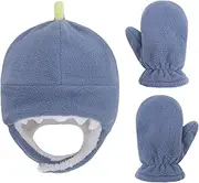 [MioCloth] Baby Toddler Dinosaur Winter Fleece Lined Beanie Hat Earflaps Mitten Gloves Set