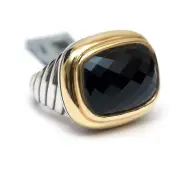 New DAVID YURMAN Waverly 18x13mm Silver & 18K & Black Onyx Statement Ring Size 6