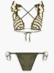 Zimmerman Ruffled crocheted Cotton Triangle Bikini Set Green White Gold NWT US 8