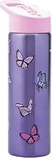 Smash Stainless Steel Drink Bottle with Flip Top Lid and Straw - Butterfly 750ml Purple