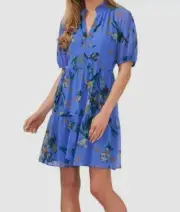 CeCe Womens Blue Ruffled Tiered Shift Dress Size M