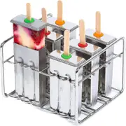 Stainless Steel Popsicle Maker. Kids Easy Popsicles Molds Set. 6 Bpa Free Square Edge Popsicle Molds + Ice Pop Mold Tray & Leak-proof Silicone Seals.