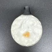 Handmade Boro Glass Art Sandcarved Pendant W/ Orange Opal & Geometric Shapes