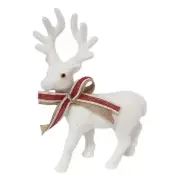 Christmas White Flocking Elk Stuffed Plush Reindeer for with Bow Xmas Decor