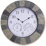 Outdoor Garden Clock,14 Inch Waterproof Wall Clock with Thermometer and Hygrometer European Style Round Resin Garden Wall Clock Indoor Outdoor Decoration