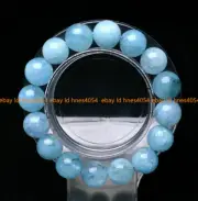 Natural Blue Aquamarine 6/8/10/12/14mm Round Gemstone Beads Stretchy Bangle 7.5"