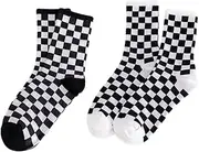 [BESTYASH] High Elastic Cotton Socks Black White Plaid Japanese Fashion Leisure Socks for Women