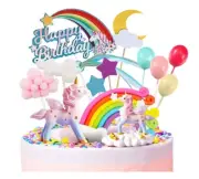 Unicorn Cake Topper Rainbow, Clouds, Balloons, Rainbow 16 Pc. Set, Girl Birthday