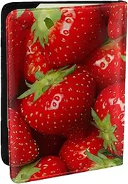 [JEJEA] Red Strawberry Fruit Print Travel Organizer Credit Cards Case Passport BookPassport Holder Cover Wallet forTraveling,, Black, One Size
