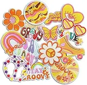 Groovy Patch, Fashion Iron On Patches, Cute DIY Sewing Decor Patches for Backpacks, Embroidery Applique Aesthetic Stuff for Clothing, Jackets, Jeans (Groovy1 15 Pcs)