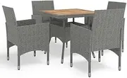 vidaXL Outdoor Dining Set - Scandinavian Style Rattan and Acacia Wood - Grey and Brown 5-Piece Garden Furniture Set