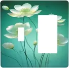 Light Switch Cover Plate Blooming White Lotus Flowers Elegant Floral 2 Gang Comb