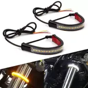 White/Amber Switchback LED Fork Turn Signal DRL Light Strips For Motorcycle EXD