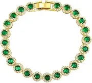 [WJAccs] Shiny Gold-Plated Green Zircon Tennis Bracelet - Hip Hop Punk Street Style Jewelry - Unisex Fashion Accessory with Adjustable Length