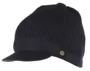 NEW MONCLER DARK BLUE VIRGIN WOOL LOGO RIBBED BEANIE HAT W/VISOR MEDIUM UNISEX